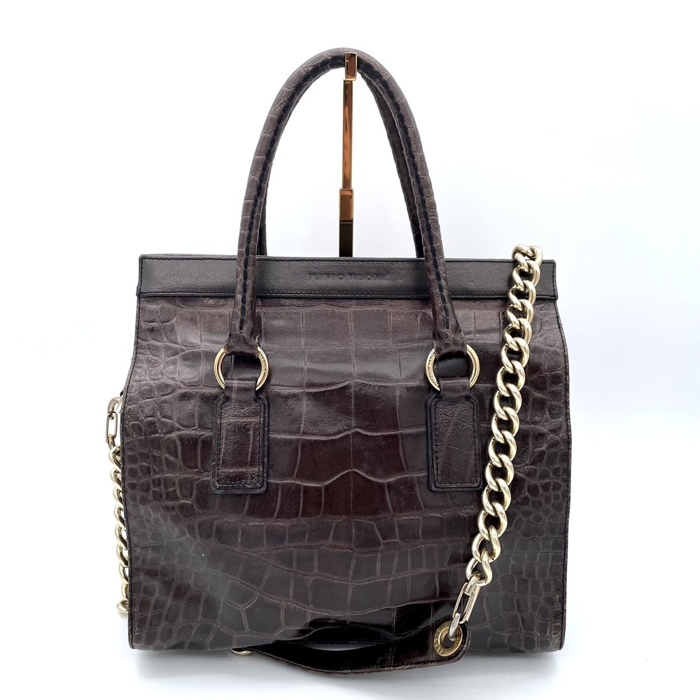 Plinio Visona 100% Genuine Leather Tooled Style Gator Top Handle Crossbody Bag